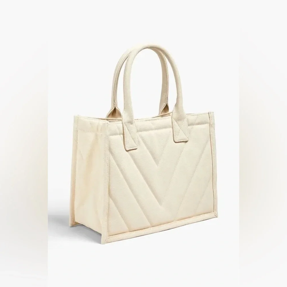 NWT Sandro Kasbah Quilted Canvas Tote In Ecru
